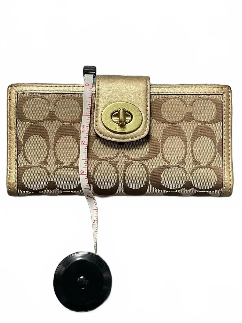 VTG Coach Khaki and Metallic Gold Signature Continental Wallet